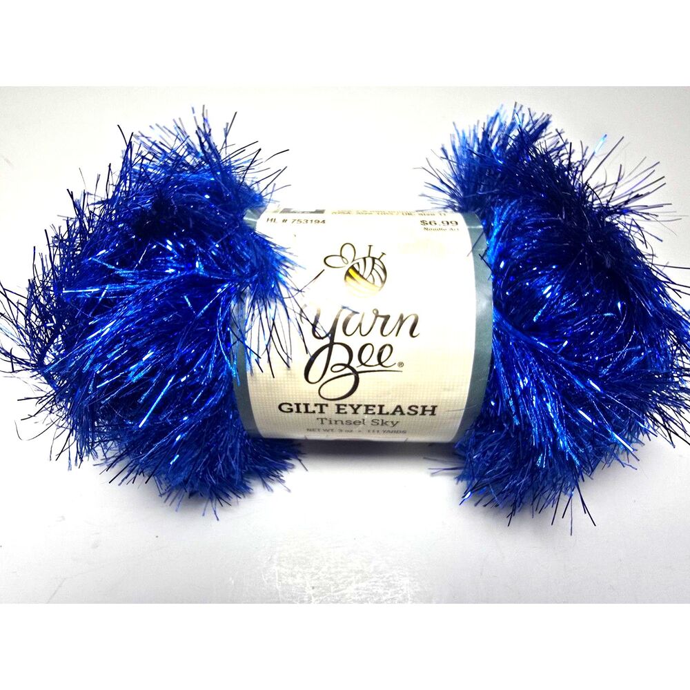 Yarn Bee Gilt Blue Eyelash Yarn Skein Tinsel Sky 111 Yds. Novelty Shimmer